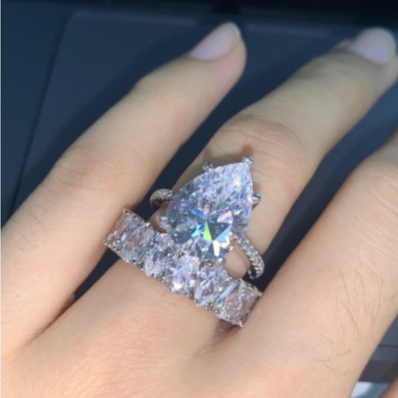 Italo Pear Cut Engagement Rings Sets In Sterling Silver - Picture 11 of 11